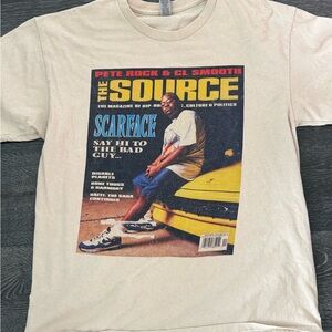 Gildan Beige Tee with Vintage The Source Scarface Cover Print